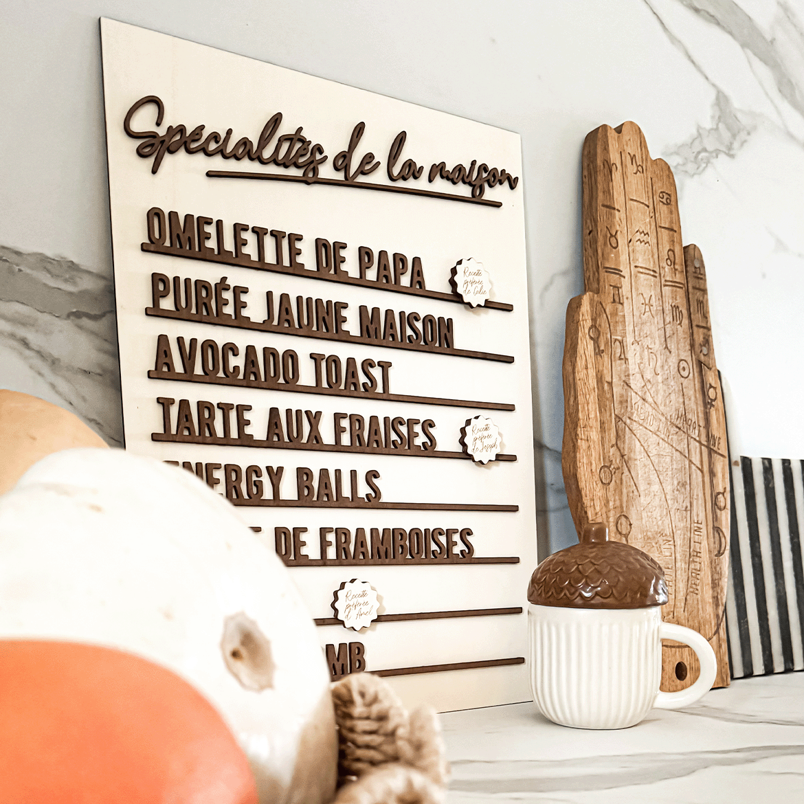 Affiche en bois "recettes"
